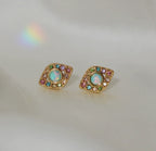 Evil Eye Stud Earrings, Opal & Pastel Pave