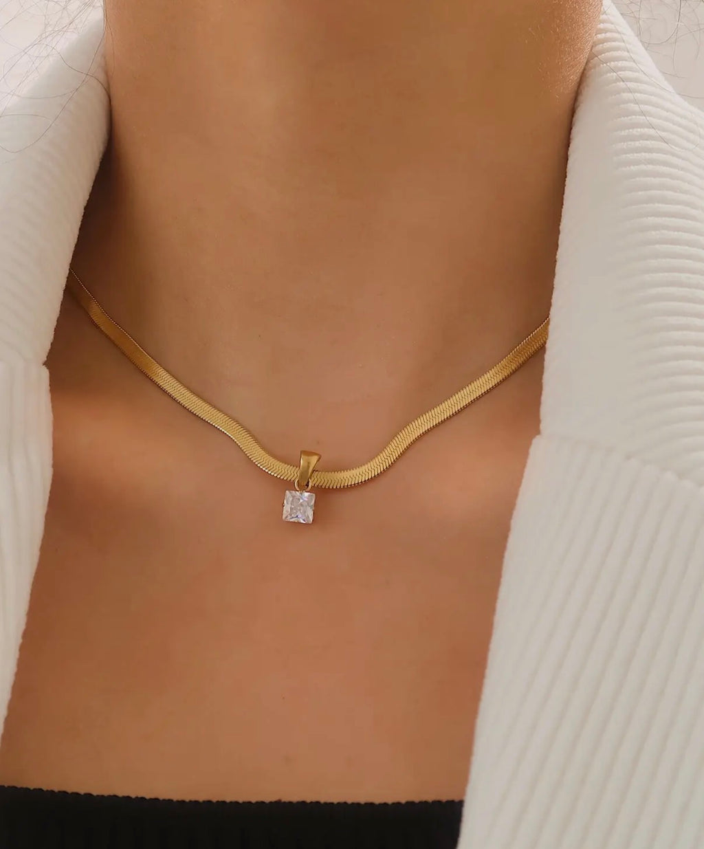 Blanc 18K Gold Non-Tarnish Cz Snake Chain Necklace