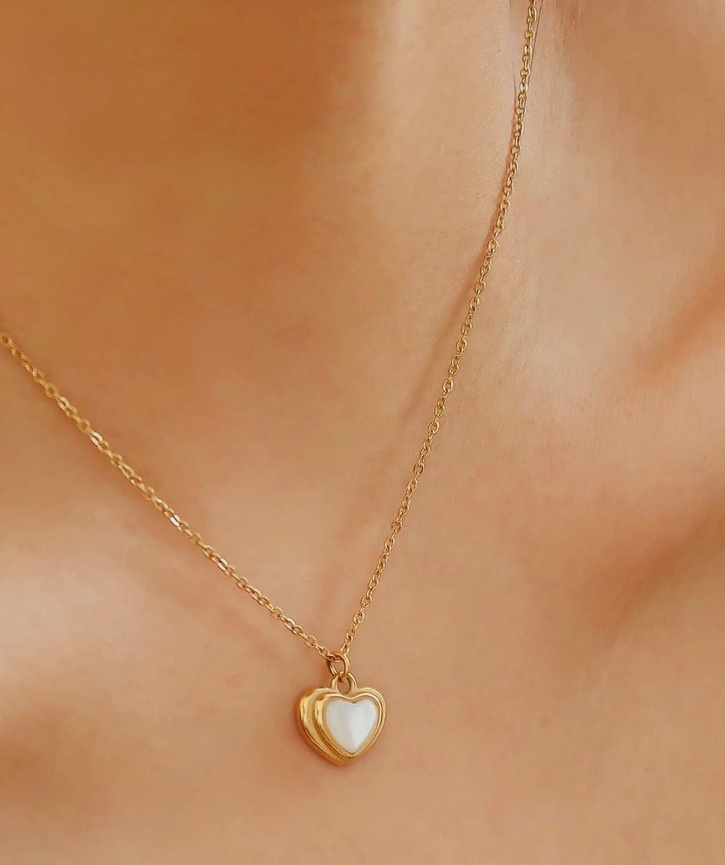 Jennie-White Non-Tarnish Shell Stone Heart Necklace