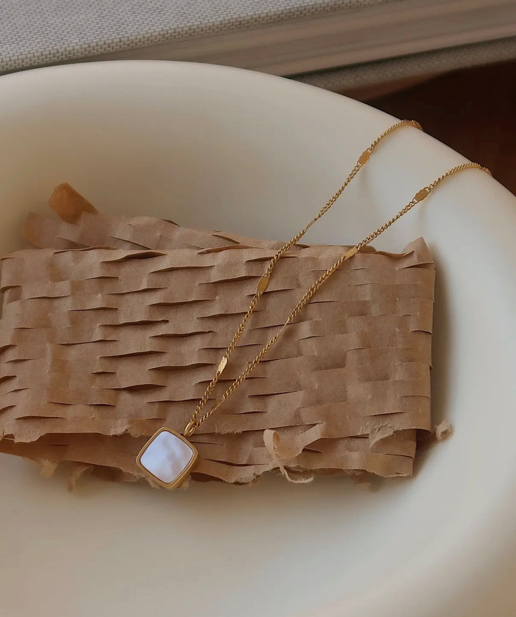 Felicity 18K Gold Non-Tarnish Shell Square Necklace