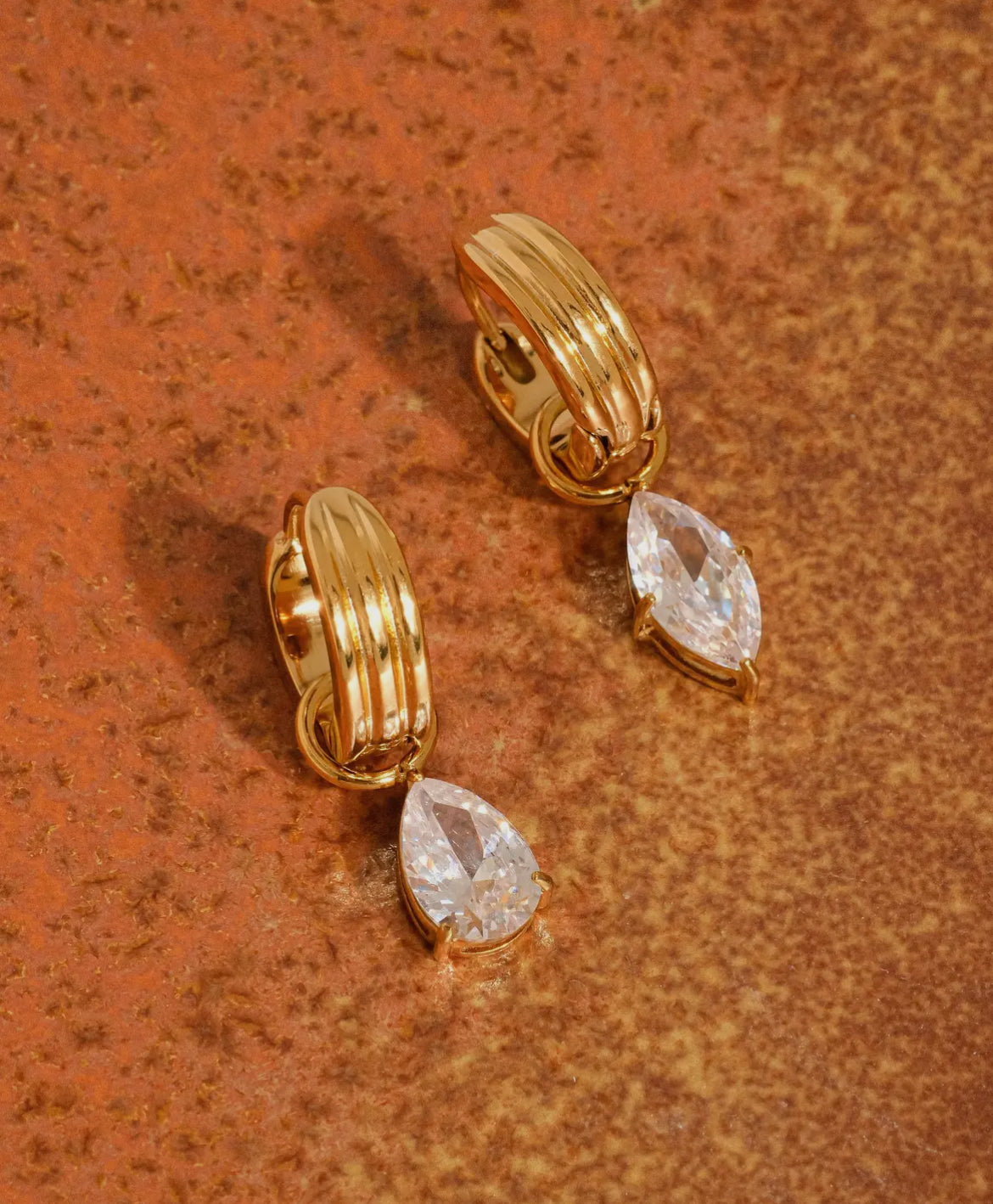 Nior Earrings-18K Gold Non-Tarnish Teardrop CZ Mismatch Earrings