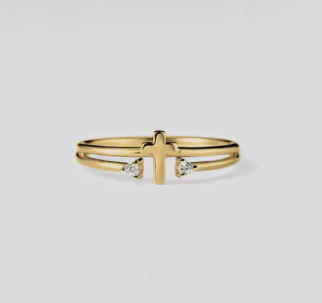 Cross Double Row Stacking Band Ring