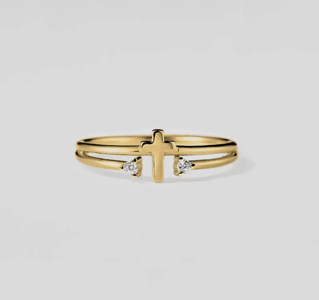Cross Double Row Stacking Band Ring