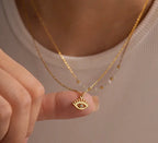 Evil Eye Gold Plated Stainless Steel Layered Necklace