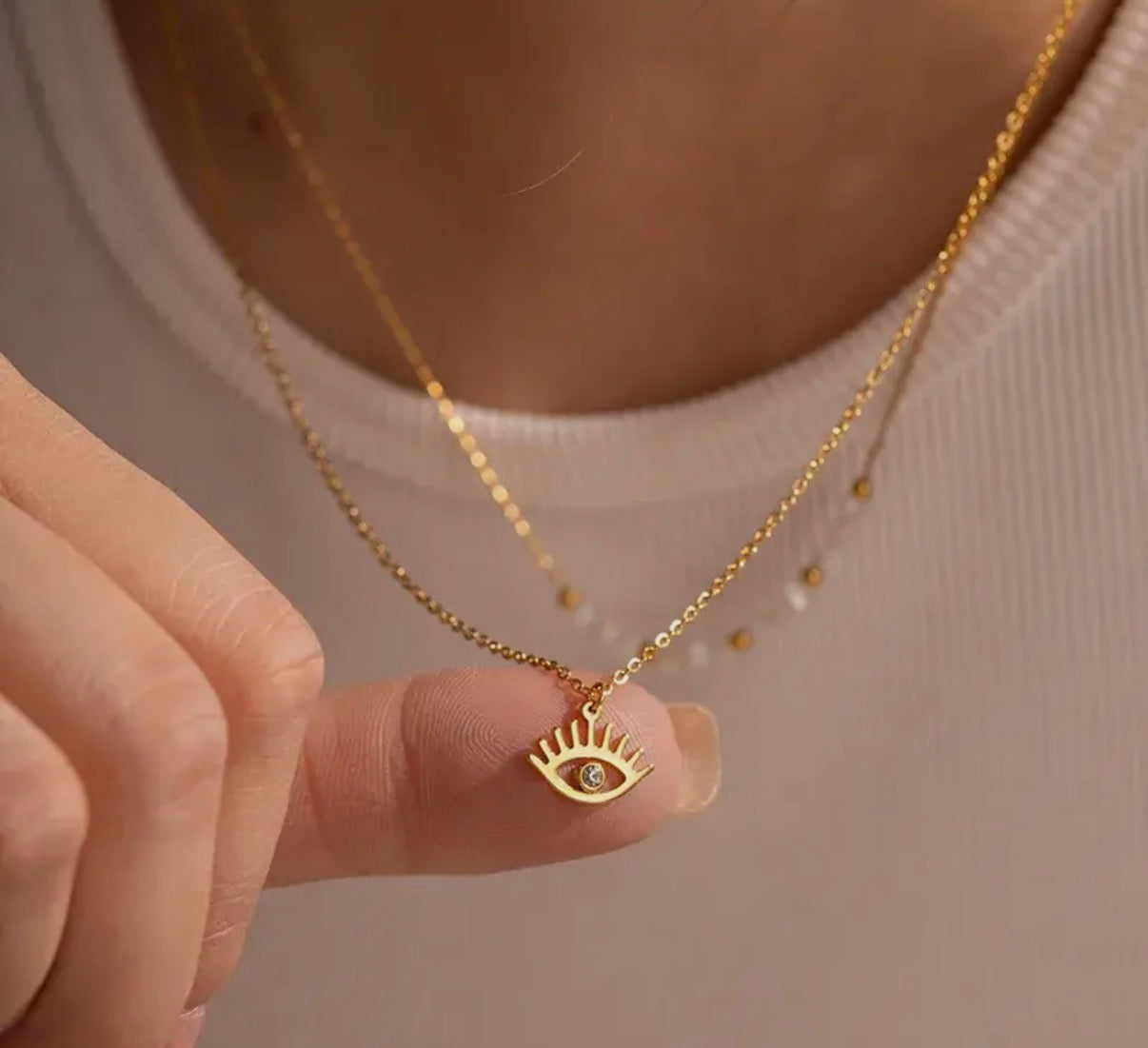 Evil Eye Gold Plated Stainless Steel Layered Necklace