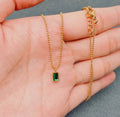 Small Square Green Glass Pendant Gold- Plated Necklace