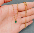 Small Square Green Glass Pendant Gold- Plated Necklace