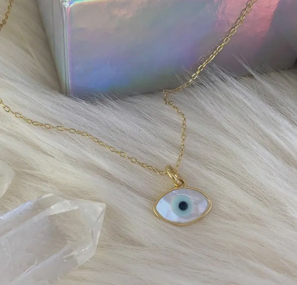 Mother Of Pearl Evil eye -Sterling Silver Necklace