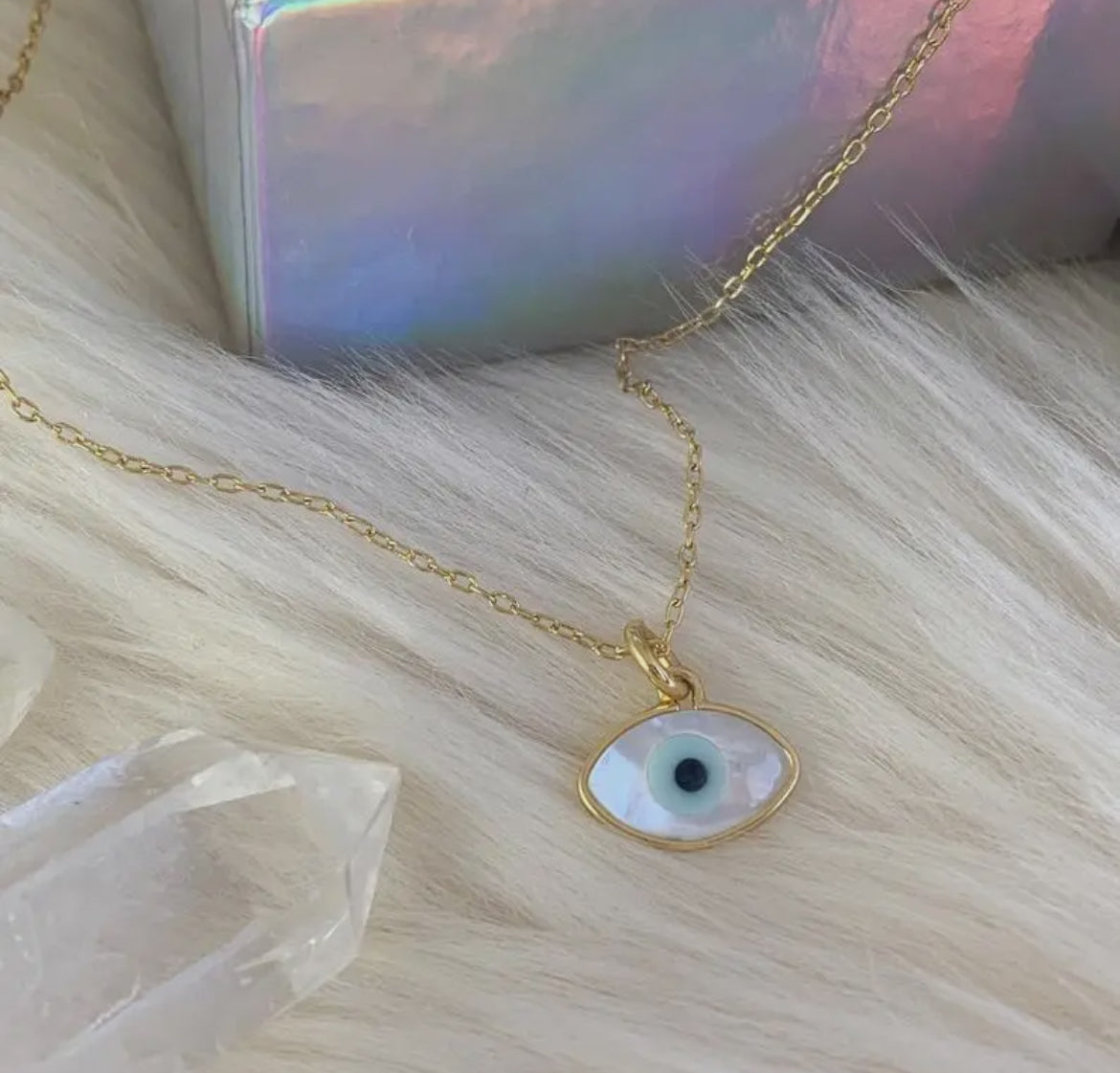 Mother Of Pearl Evil eye -Sterling Silver Necklace