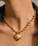 Paris 18K Gold Non-Tarnish Large Heart Chain Necklace