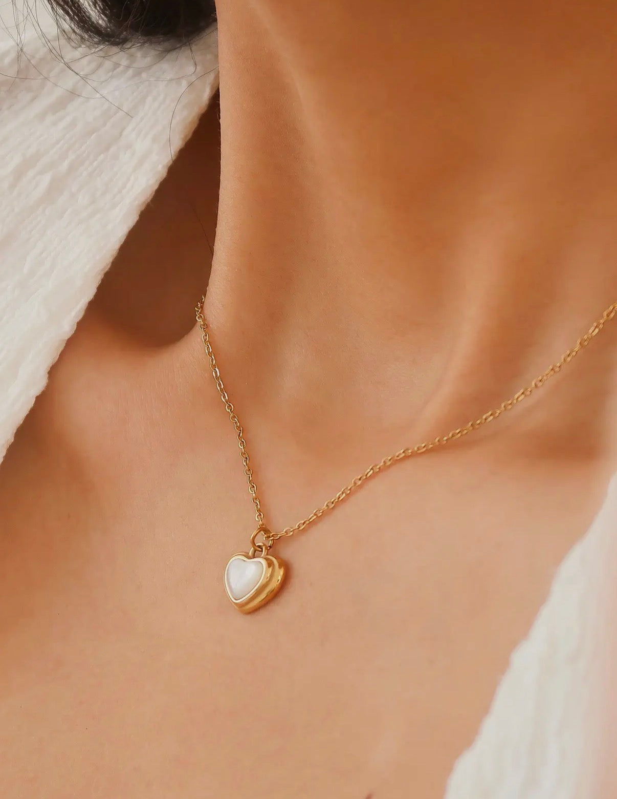 Jennie-White Non-Tarnish Shell Stone Heart Necklace