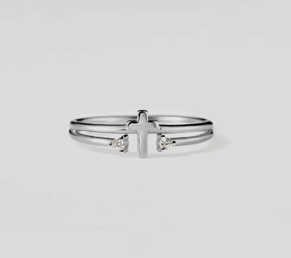 Cross Double Row Stacking Band Ring