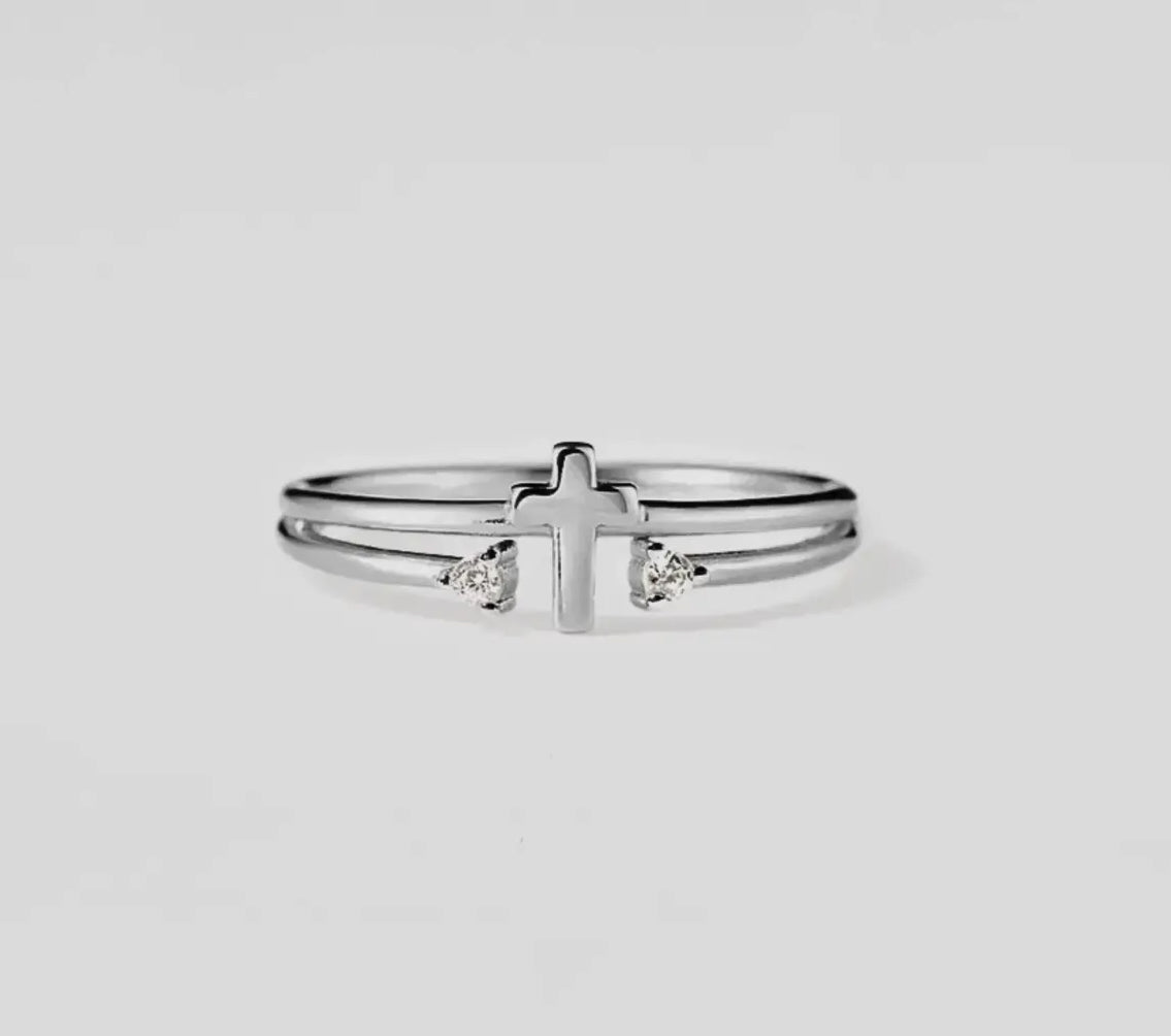 Cross Double Row Stacking Band Ring
