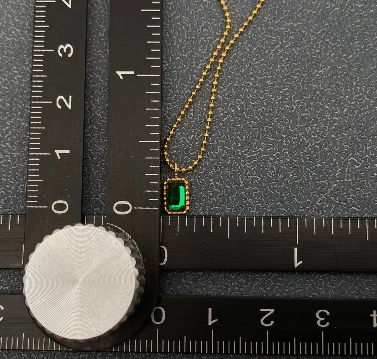 Small Square Green Glass Pendant Gold- Plated Necklace