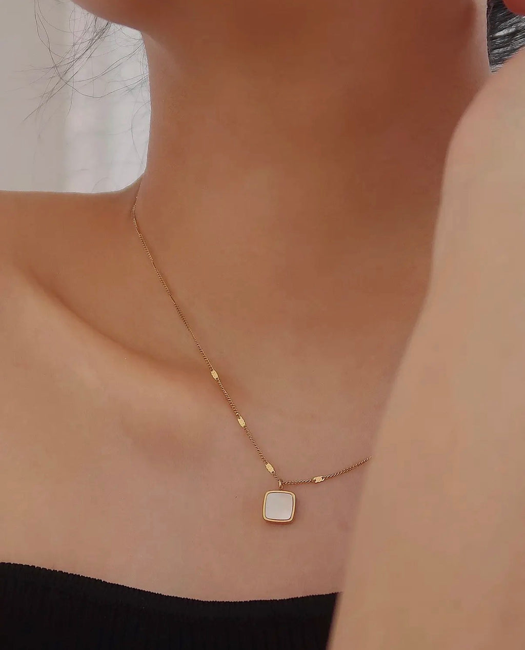 Felicity 18K Gold Non-Tarnish Shell Square Necklace
