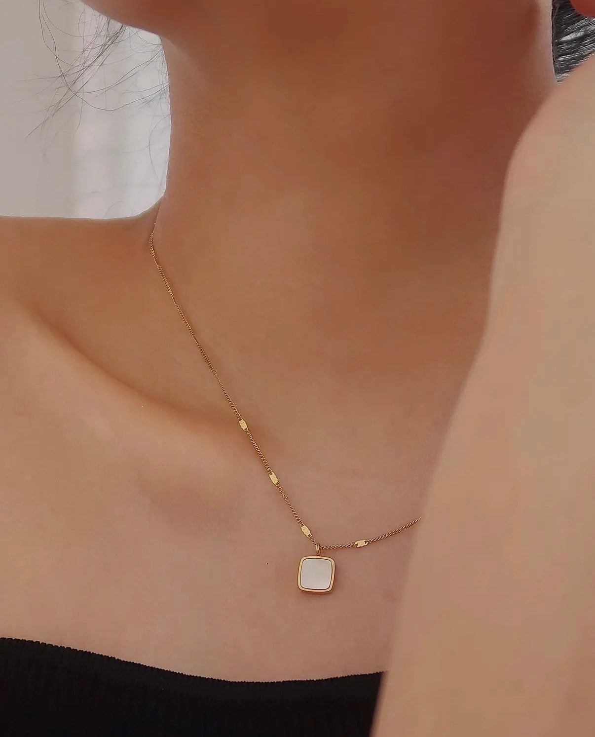 Felicity 18K Gold Non-Tarnish Shell Square Necklace