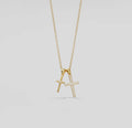 Gold Double Cross Pendant Necklace in 925 Sterling Silver