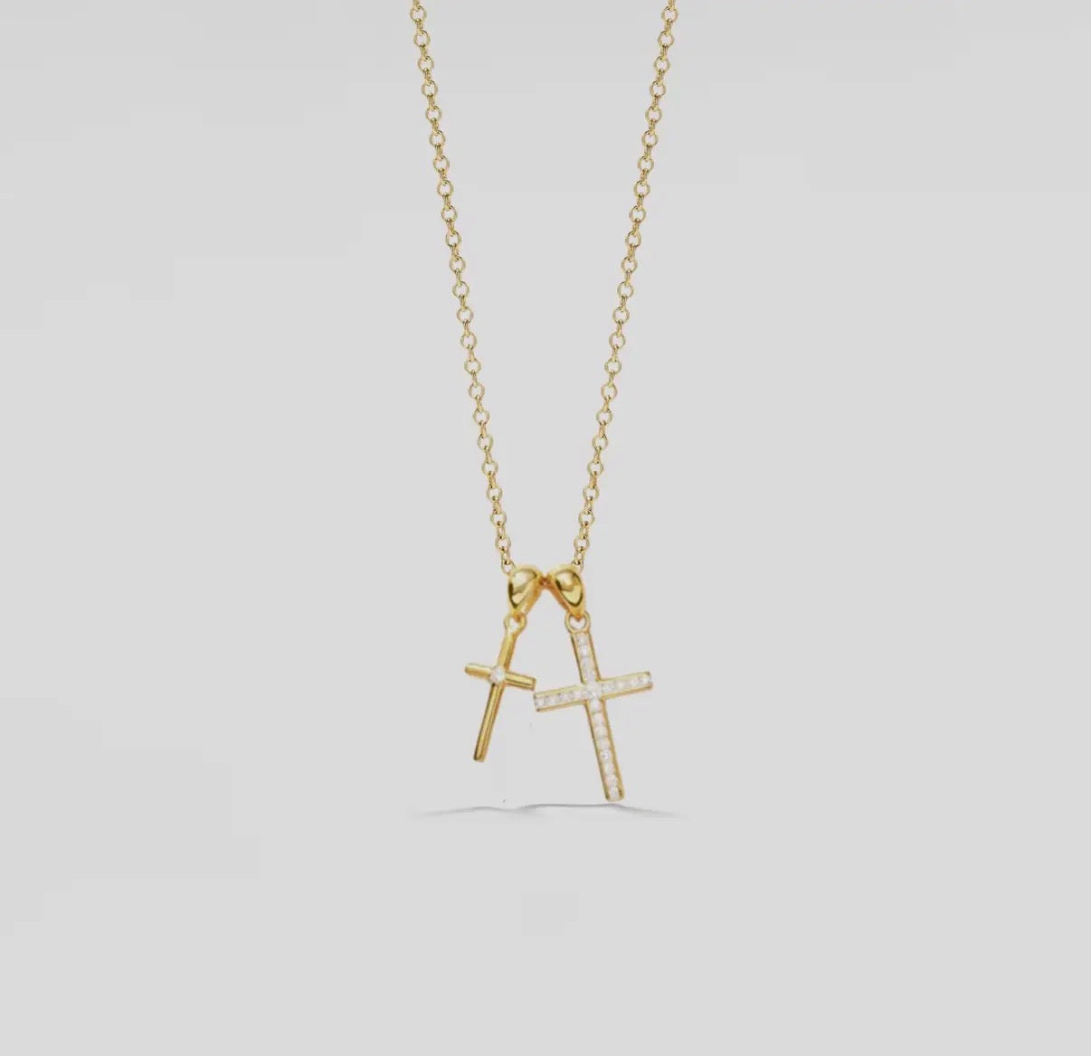 Gold Double Cross Pendant Necklace in 925 Sterling Silver