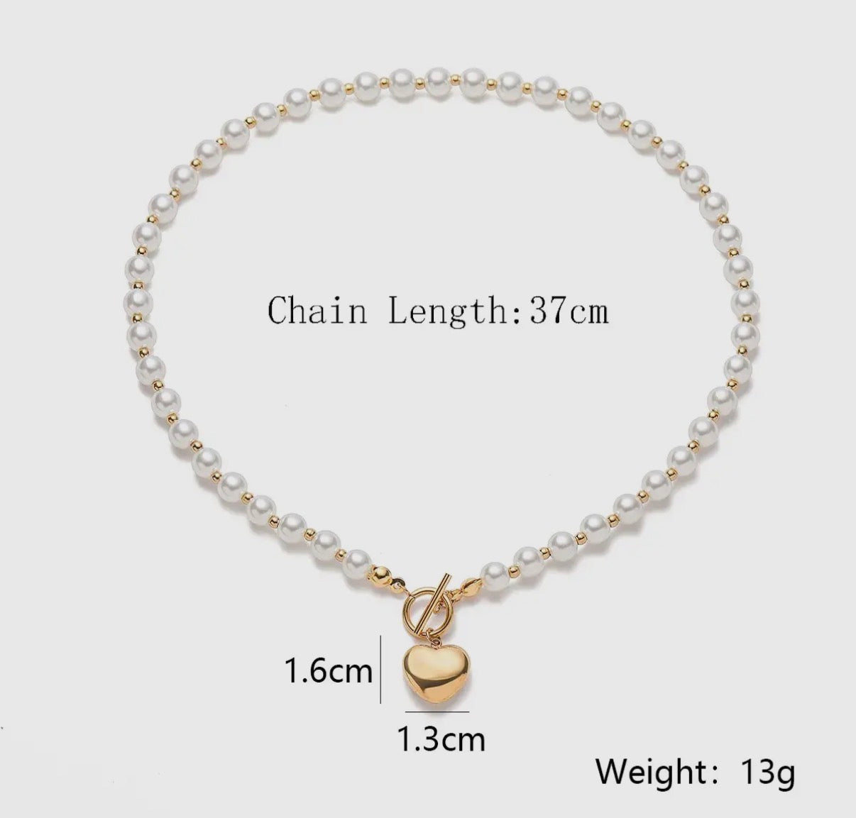 Heart Pendant with Pearl and Gold Chain Necklace