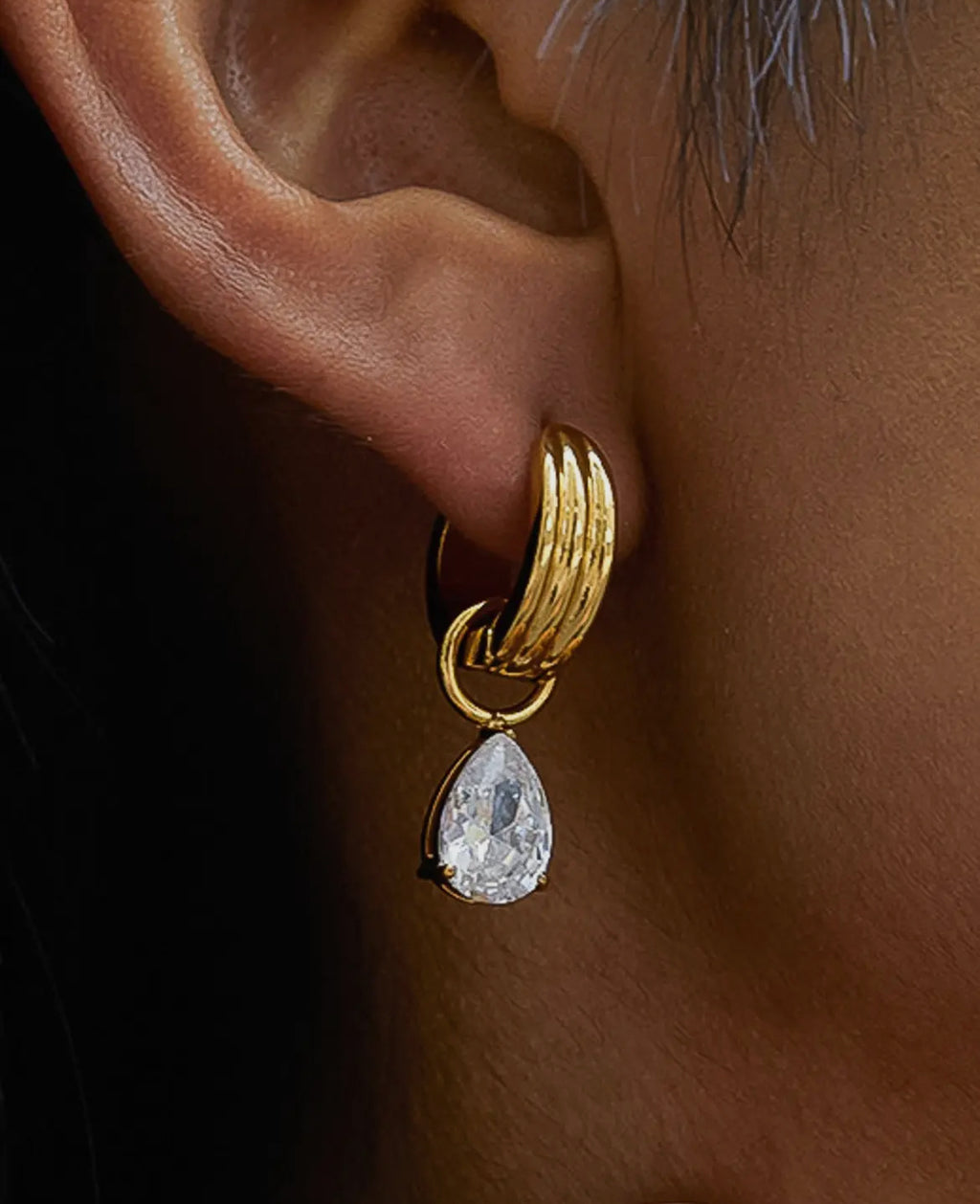 Nior Earrings-18K Gold Non-Tarnish Teardrop CZ Mismatch Earrings