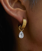 Nior Earrings-18K Gold Non-Tarnish Teardrop CZ Mismatch Earrings