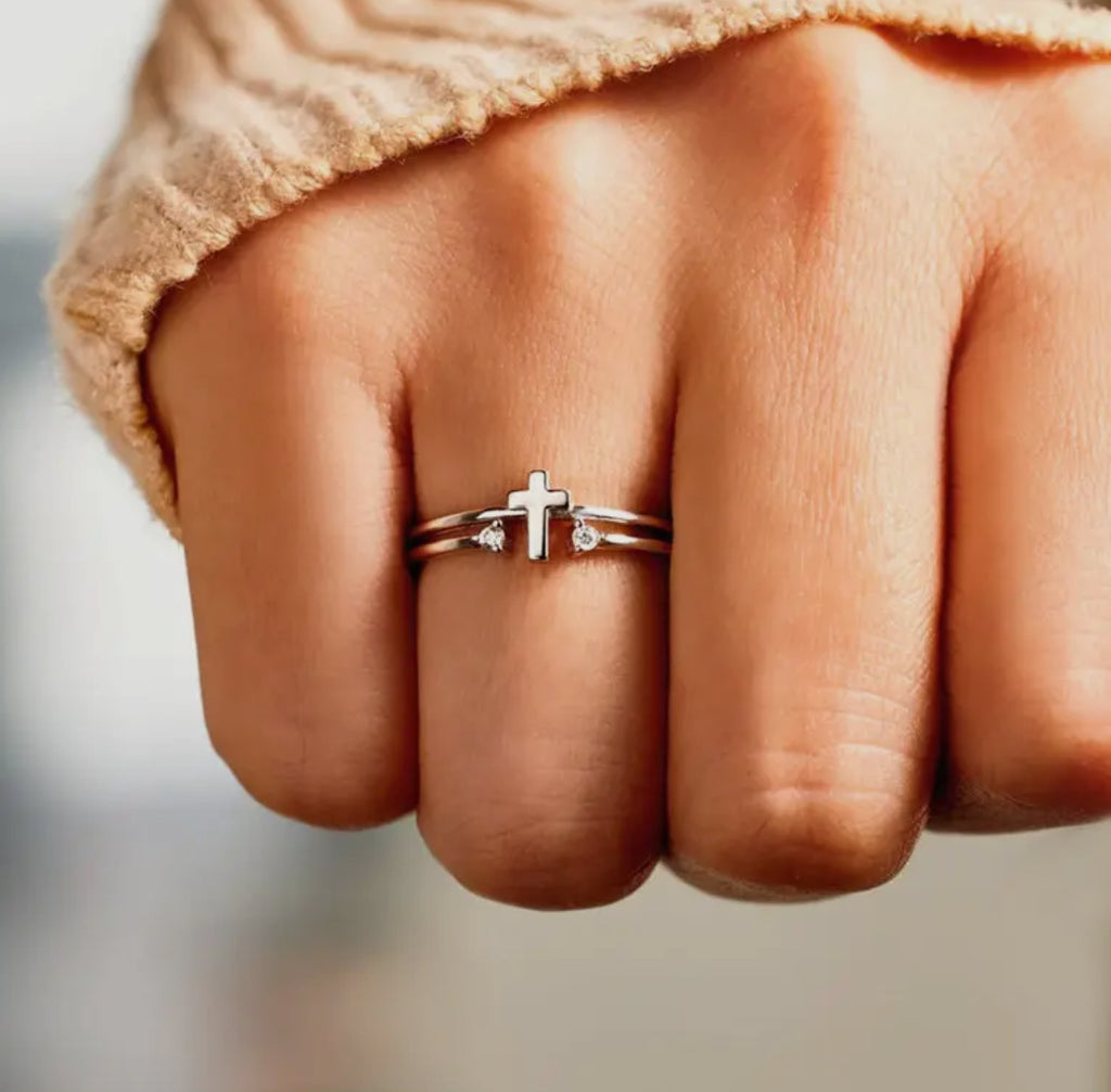 Cross Double Row Stacking Band Ring