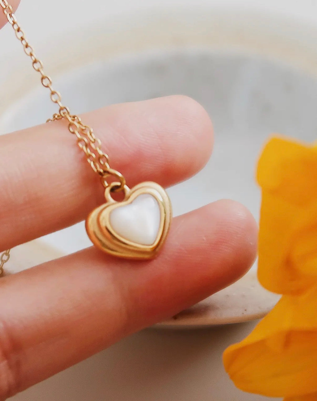 Jennie-White Non-Tarnish Shell Stone Heart Necklace