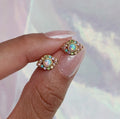 Evil Eye Stud Earrings, Opal & Pastel Pave