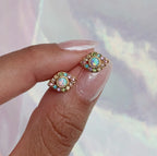 Evil Eye Stud Earrings, Opal & Pastel Pave