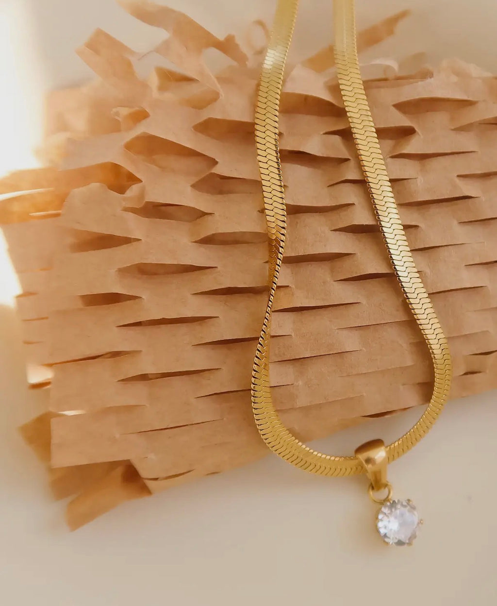 Blanc 18K Gold Non-Tarnish Cz Snake Chain Necklace