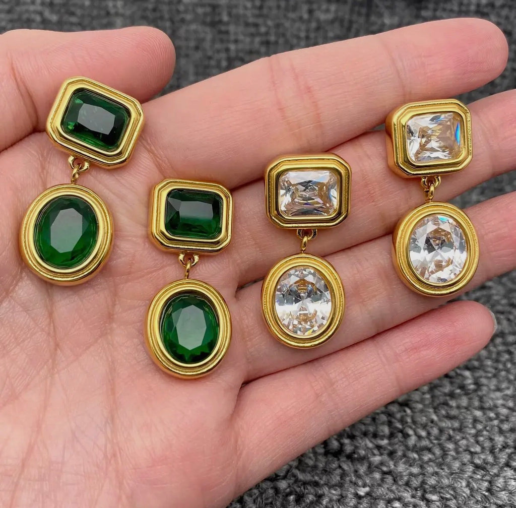 Sparkling Zircon 18K Gold Plated S.Steel Dangle Earrings