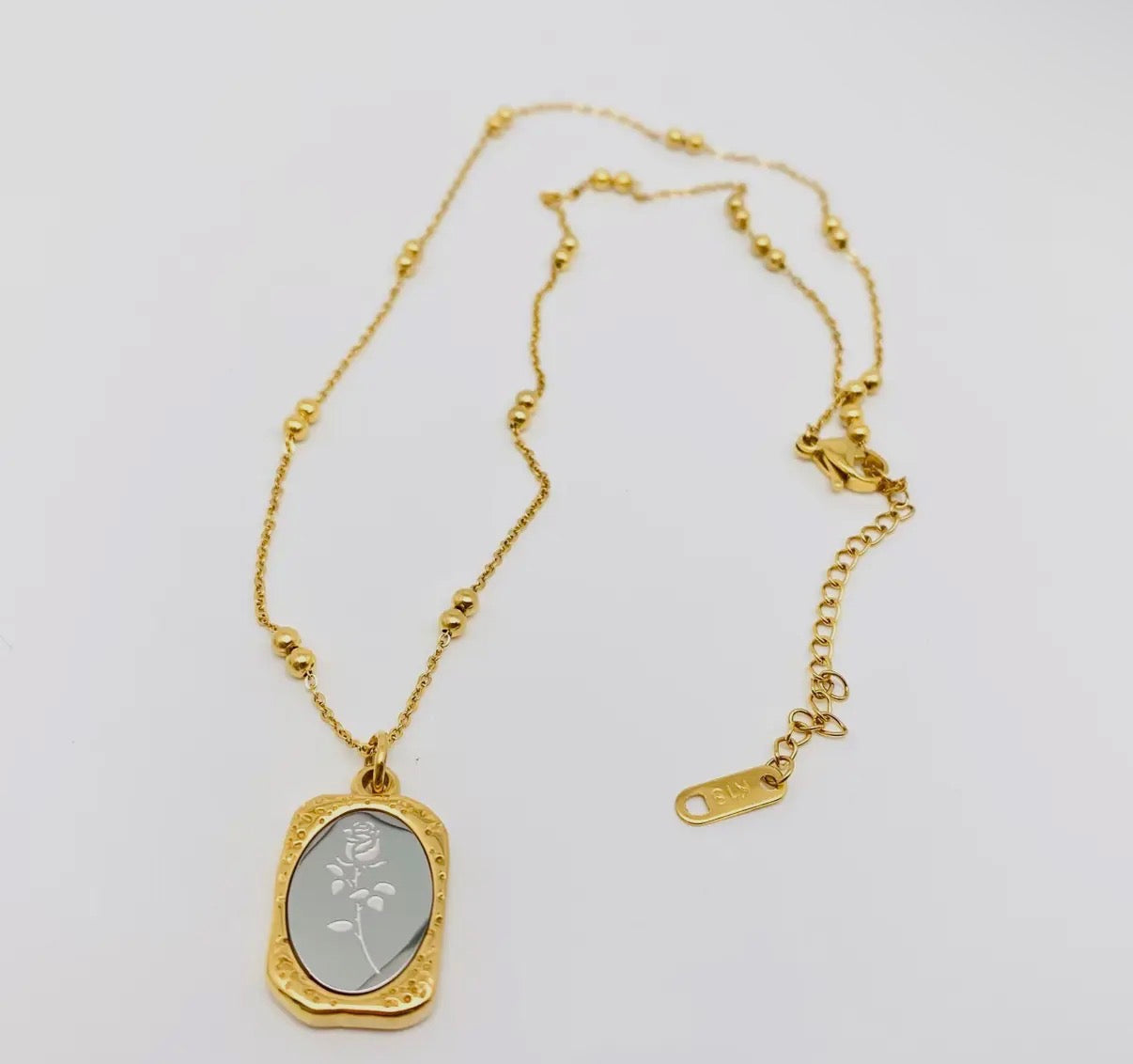 Magic Mirror Rose Stainless Steel Pendant Necklace