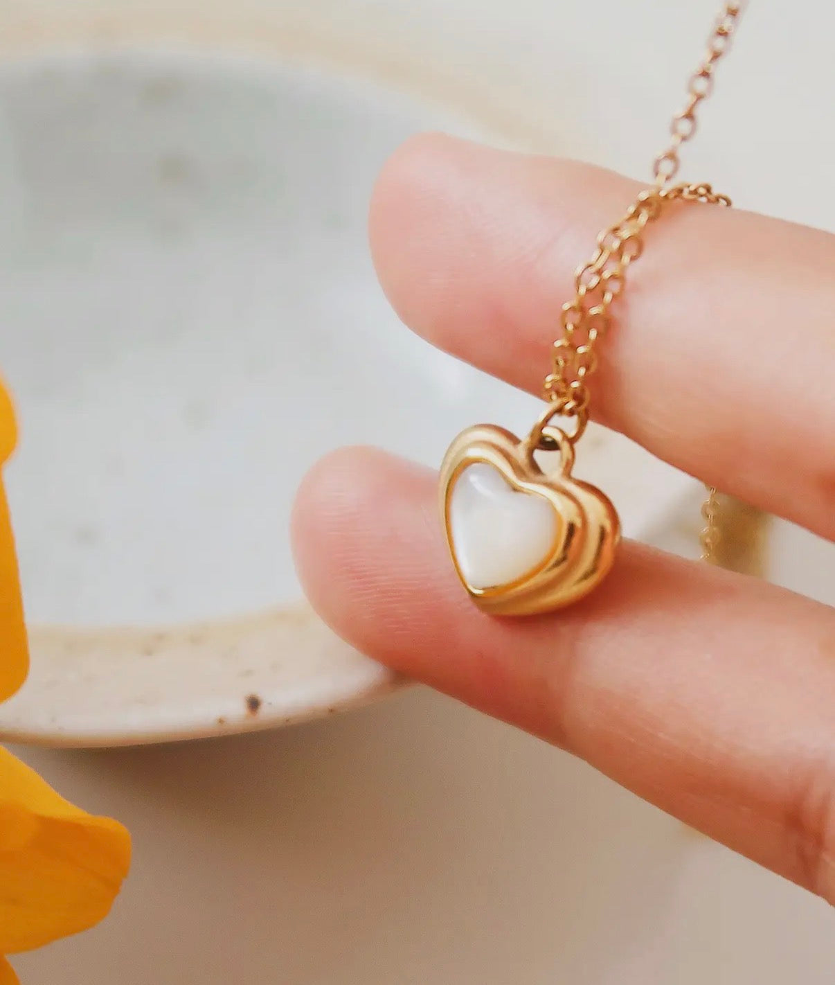 Jennie-White Non-Tarnish Shell Stone Heart Necklace