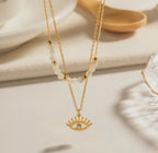 Evil Eye Gold Plated Stainless Steel Layered Necklace