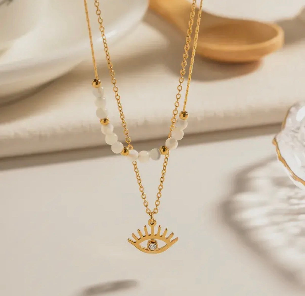 Evil Eye Gold Plated Stainless Steel Layered Necklace