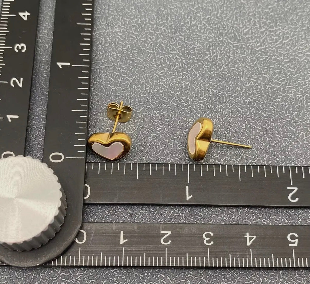 Shell Heart 18K Gold Plated Stainless Steel Ear Studs