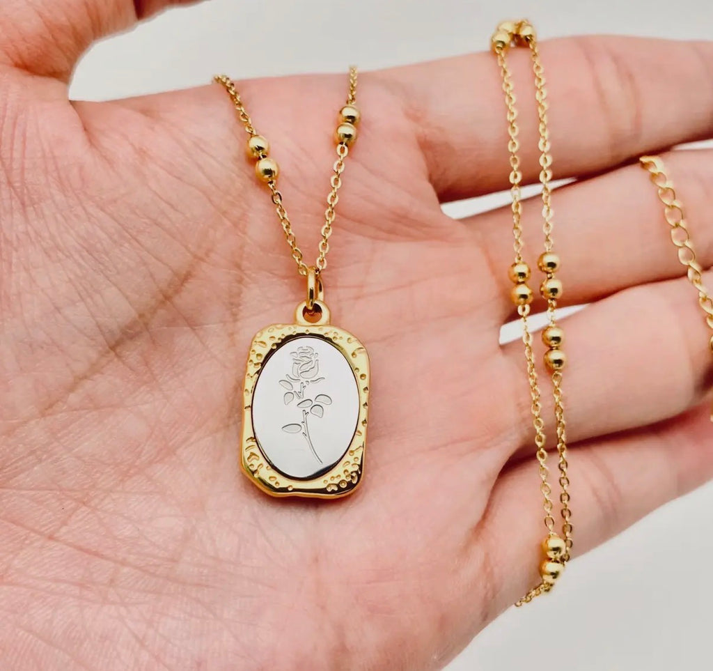 Magic Mirror Rose Stainless Steel Pendant Necklace
