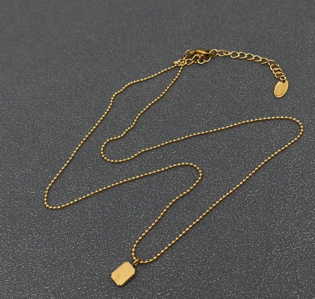 Small Square Green Glass Pendant Gold- Plated Necklace