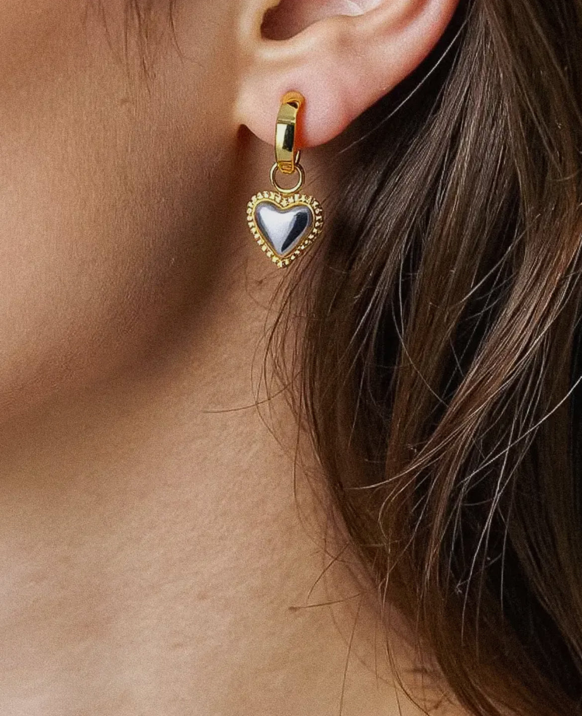 Savon Two-Toned Classic Heart Earrings-18K Gold Non-Tarnish