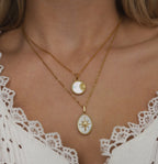 Mother Of Pearl Golden Sun 18k Gold plated Sterling Silver Necklace