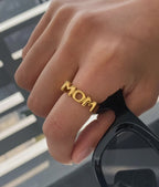 Angel 18k gold plated MOM ring