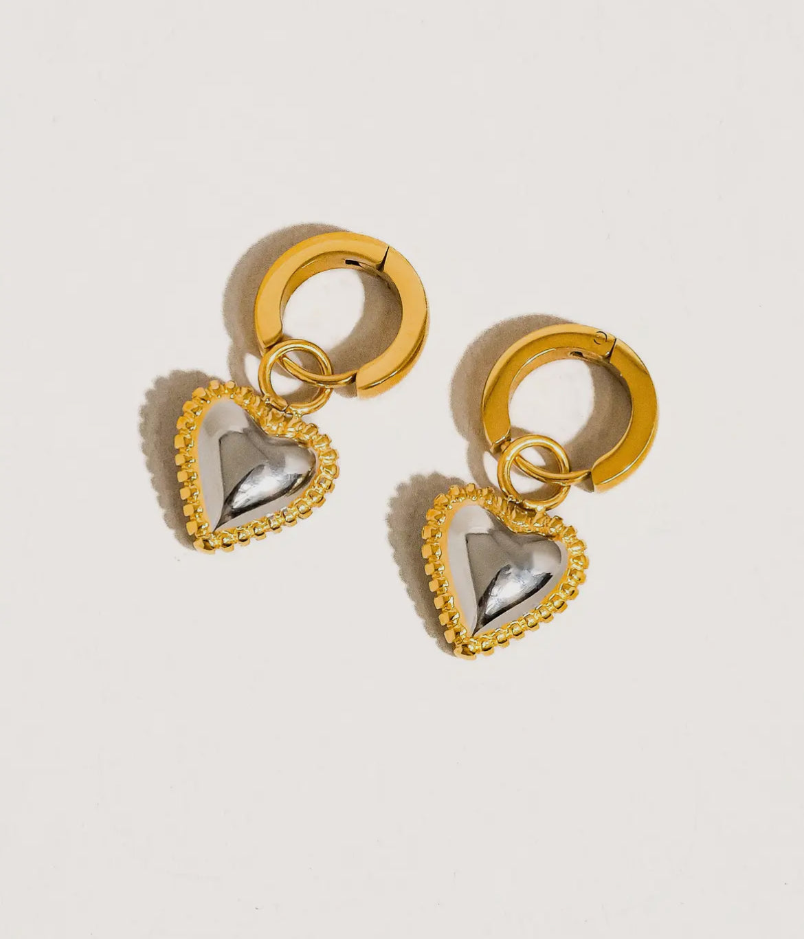 Savon Two-Toned Classic Heart Earrings-18K Gold Non-Tarnish