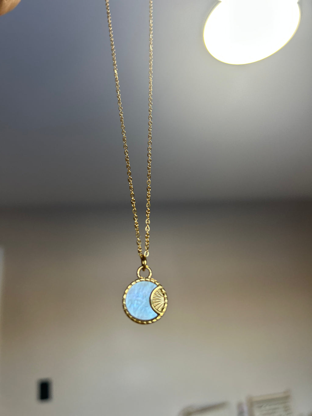 Mother Of Pearl Golden Sun 18k Gold plated Sterling Silver Necklace