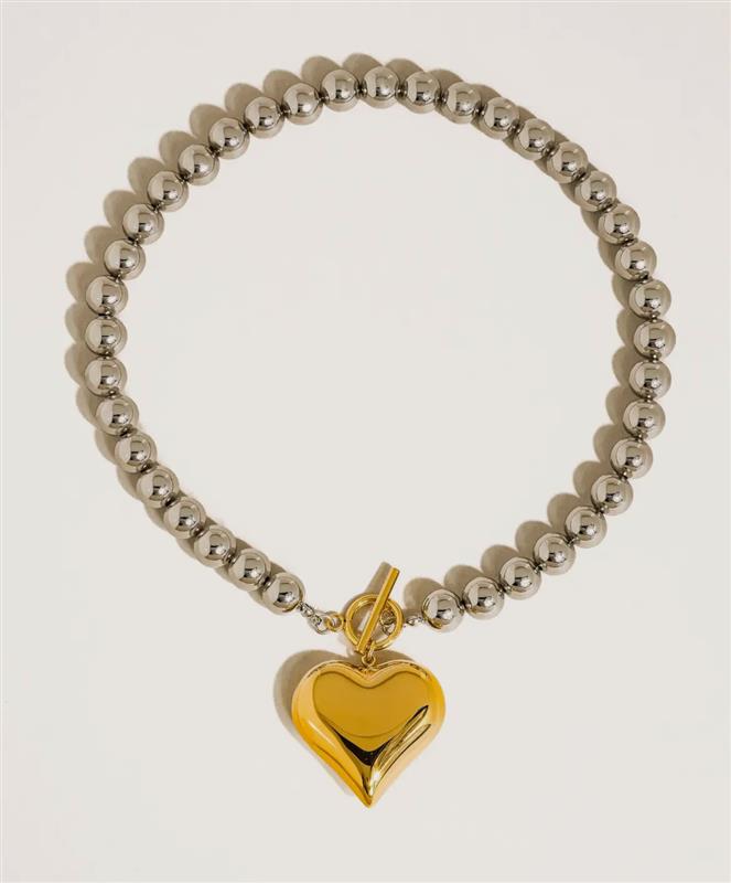 Raissa 18K Gold Non Tarnish Two Tone Heart Necklace